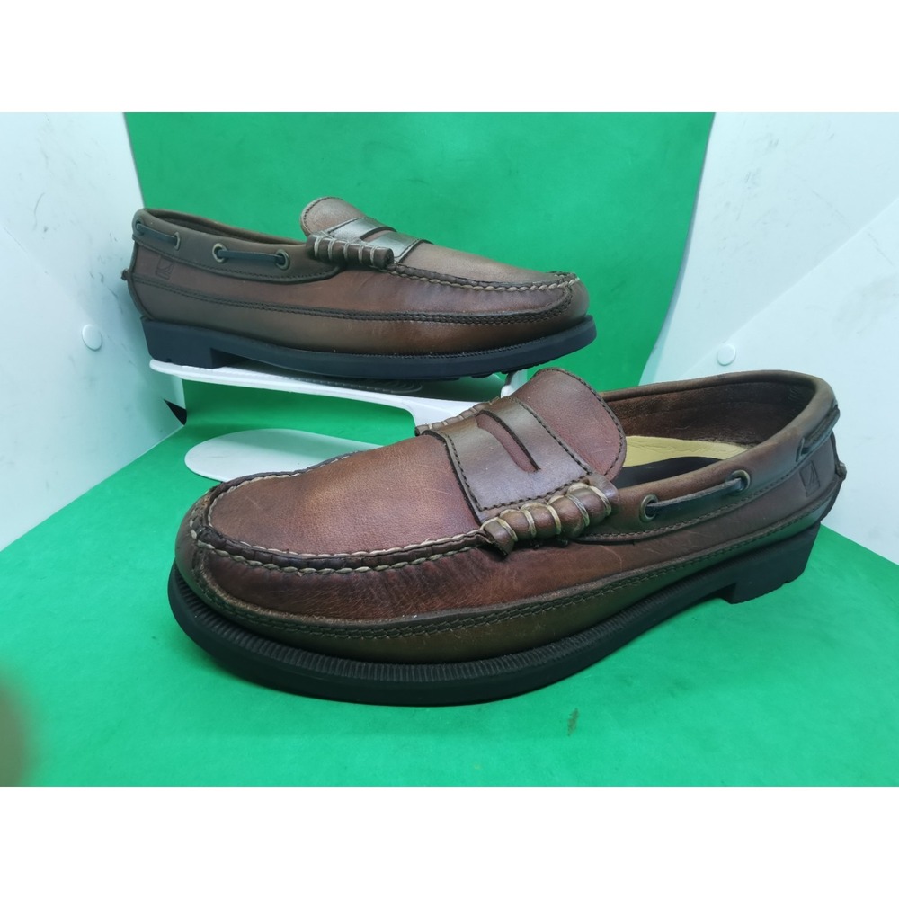 Vintage Sperry Top Sider WETLAND Moccasin Brown Leather Preppy Penny Men Siz 9.5